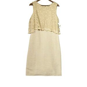 J TAYLOR Tan Lace Overlay Ribbed Sleeveless Dress Women’s Sz 12 NWT